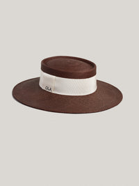Le Canotier - Brown, White Ribbon